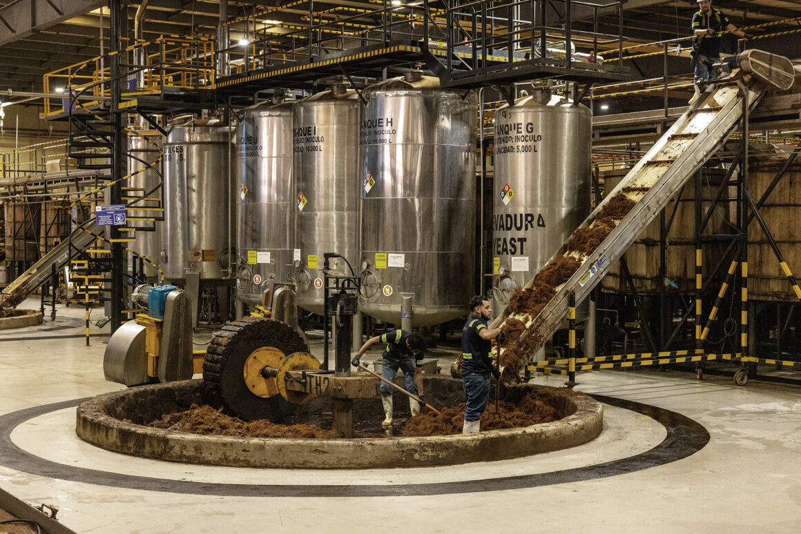 Milling Process at the Patron distillery processing the Agave after baking.