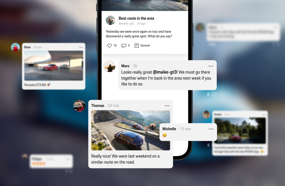 Community driven routes on the ROADS by Porsche app - perfect for avid driver travellers. 
