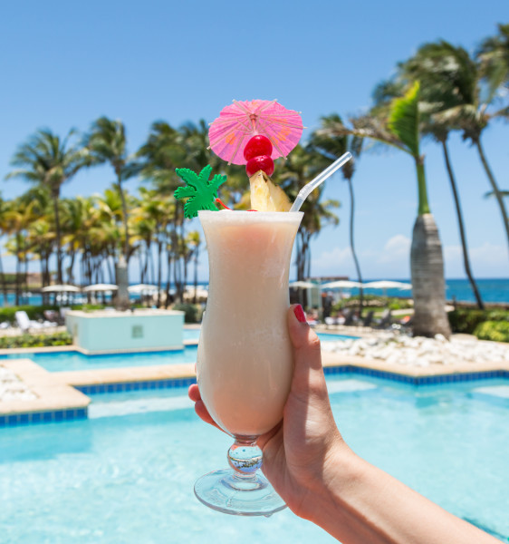 Pina colada cocktail almost synonymous with drinking in a tropical sun destination. Bacardi Rum