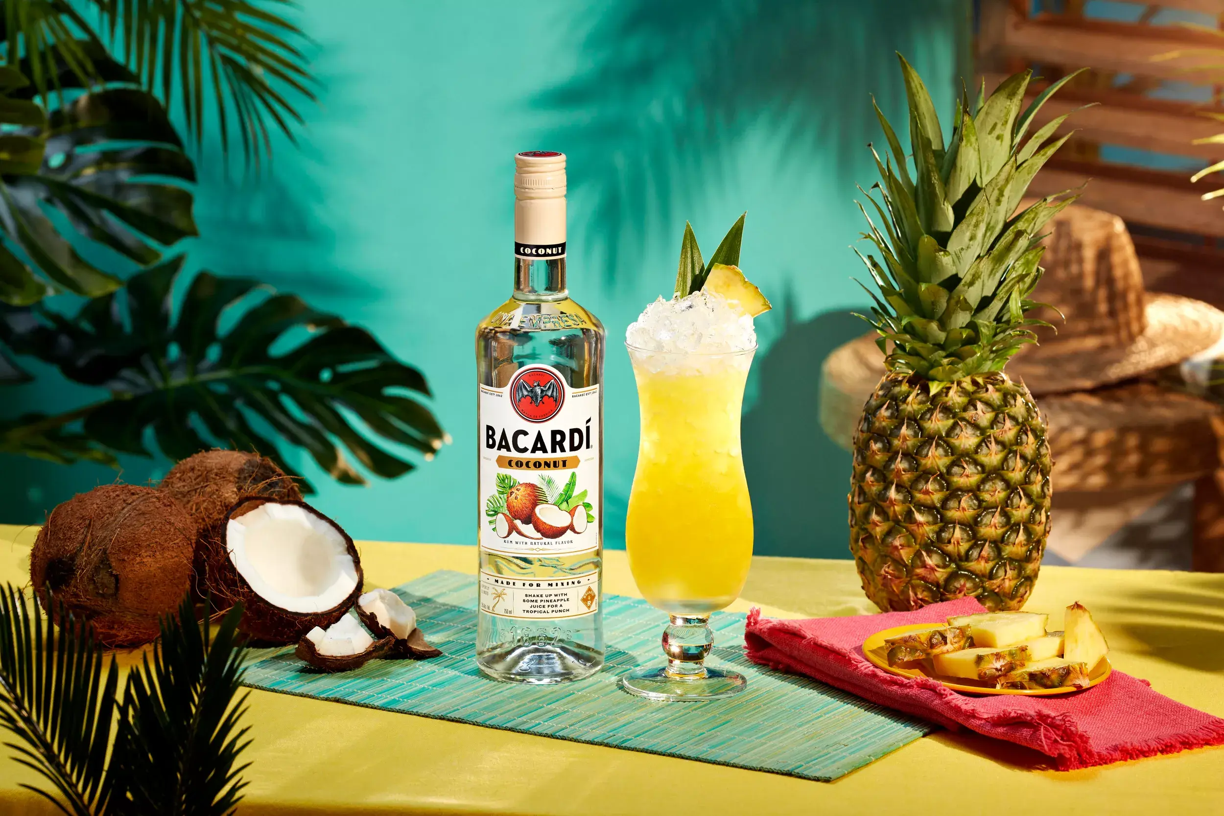 Coco colada spritz cocktail recipe with Bacardi Coconut flavored rum and dole pineapple juice Puerto Rico classic